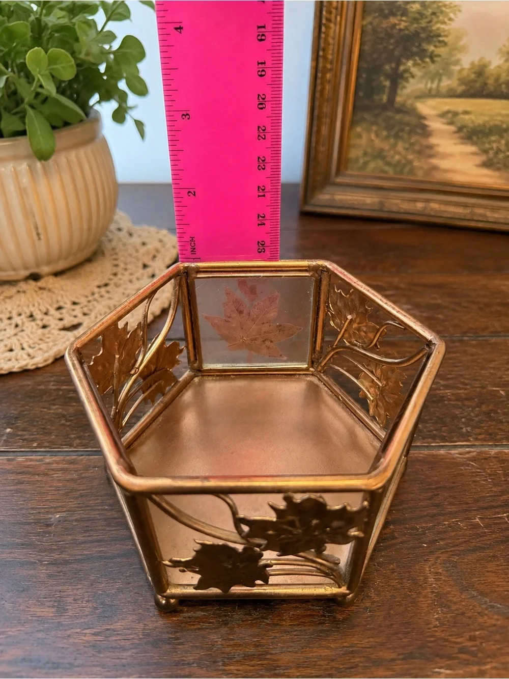 Vintage Kmart Copper Tone Maple Leaf Glass Candle Holder Fall Autumn Decor